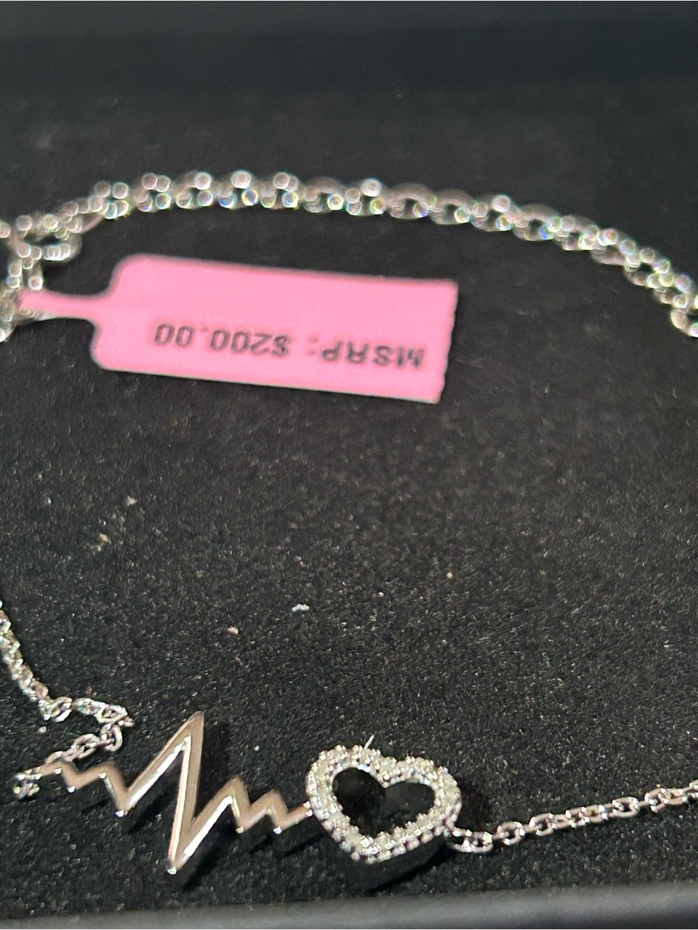 Silver Heartbeat & Pave Heart Bracelet - Silver